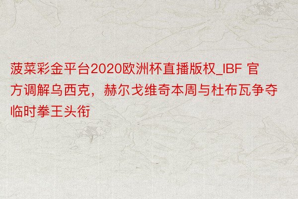 菠菜彩金平台2020欧洲杯直播版权_IBF 官方调解乌西克，赫尔戈维奇本周与杜布瓦争夺临时拳王头衔